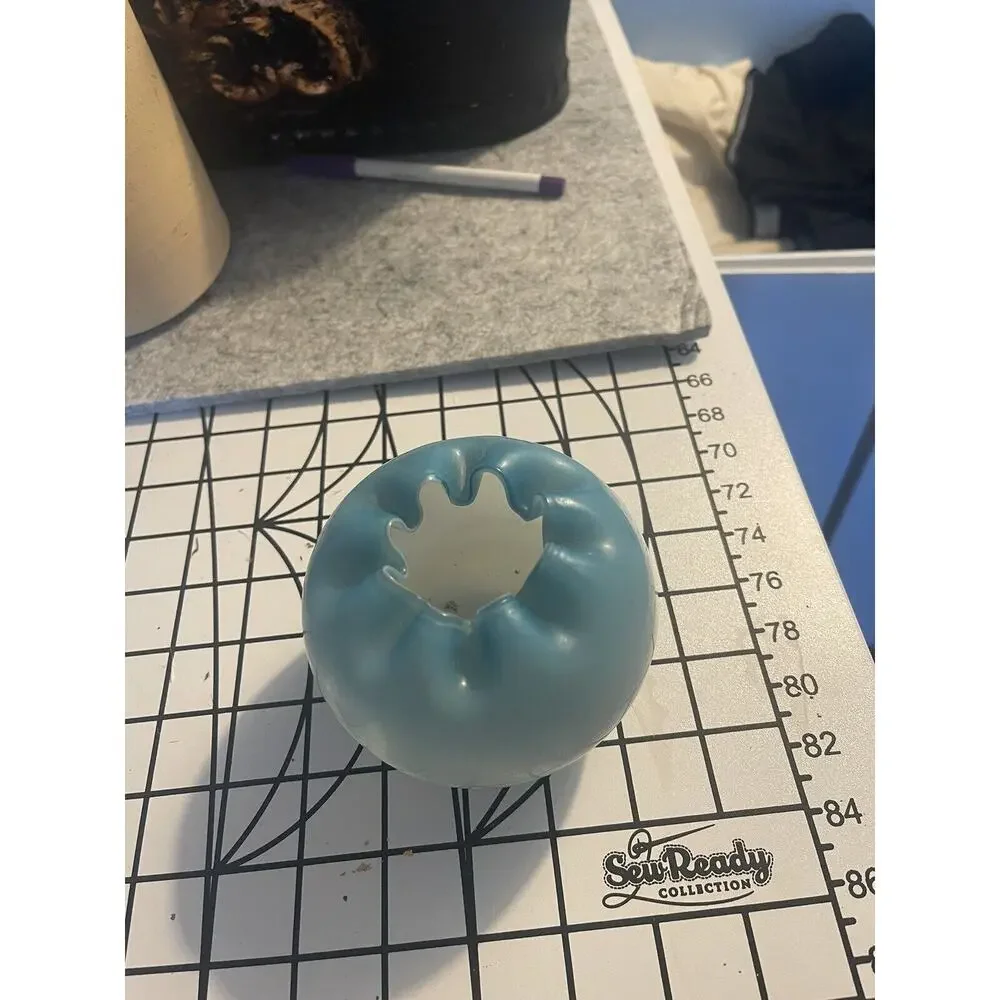 Vintage Satin Glass Rose Bowl Blue Ombre Crimped Edge